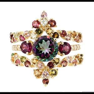 925 Multicolor Gemstone Yellow Gold Ring